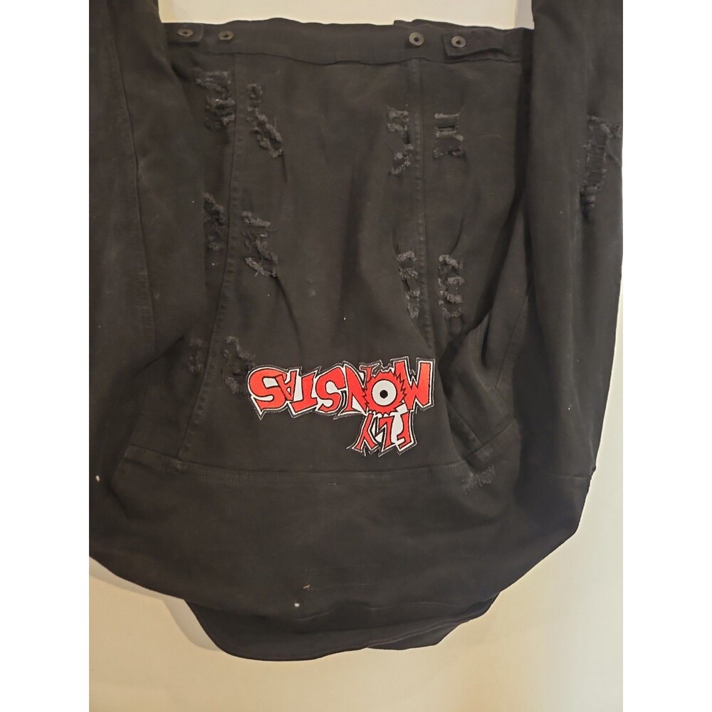 Size L CRYSP Denim Jacket Custom Made With "FLY MONSTAS" Logo On Back And Front - Picture 10 of 11